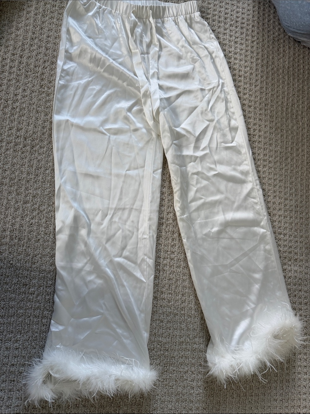 White Feather-Trim Lounge Jeans